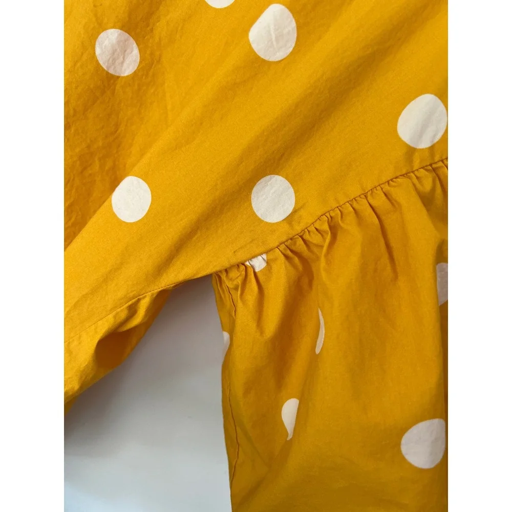 LOFT Polka Dot Blouse Yellow Puff Sleeve Retro Cotton Top Dopamine Mod Sunny M